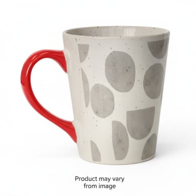 Ceramic Coffee Mug — Geometric Speckle Design with Red Handle