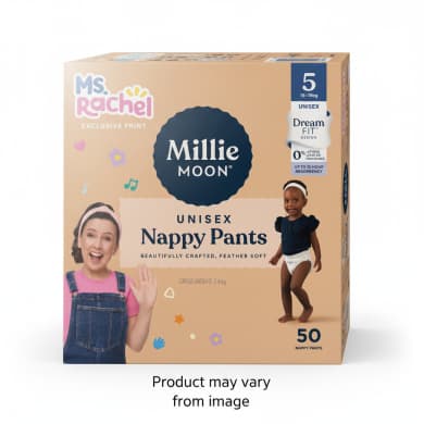 Millie Moon Unisex Nappy Pants Size 5 (13-18kg) – 50 Pack (Ms. Rachel Exclusive Print)