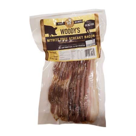 Woody's Free Range Farm Nitrate Free Streaky Bacon (220g)