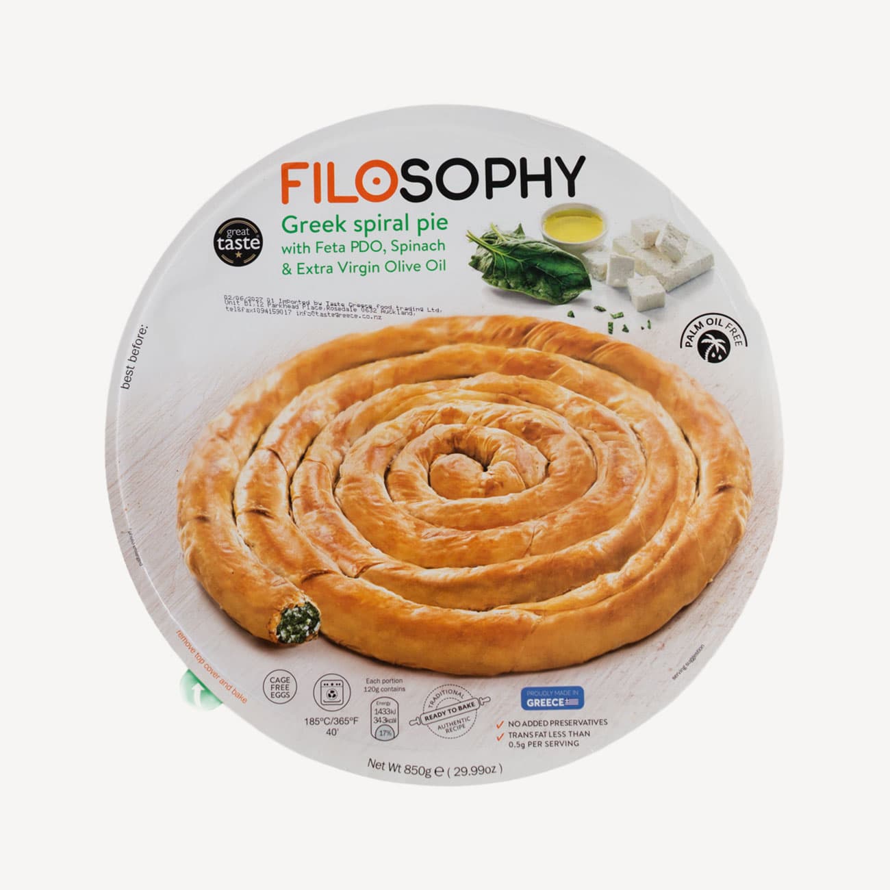 Filosophy Spinach Feta Evoo Pdo Filo Spiral Pie 850g