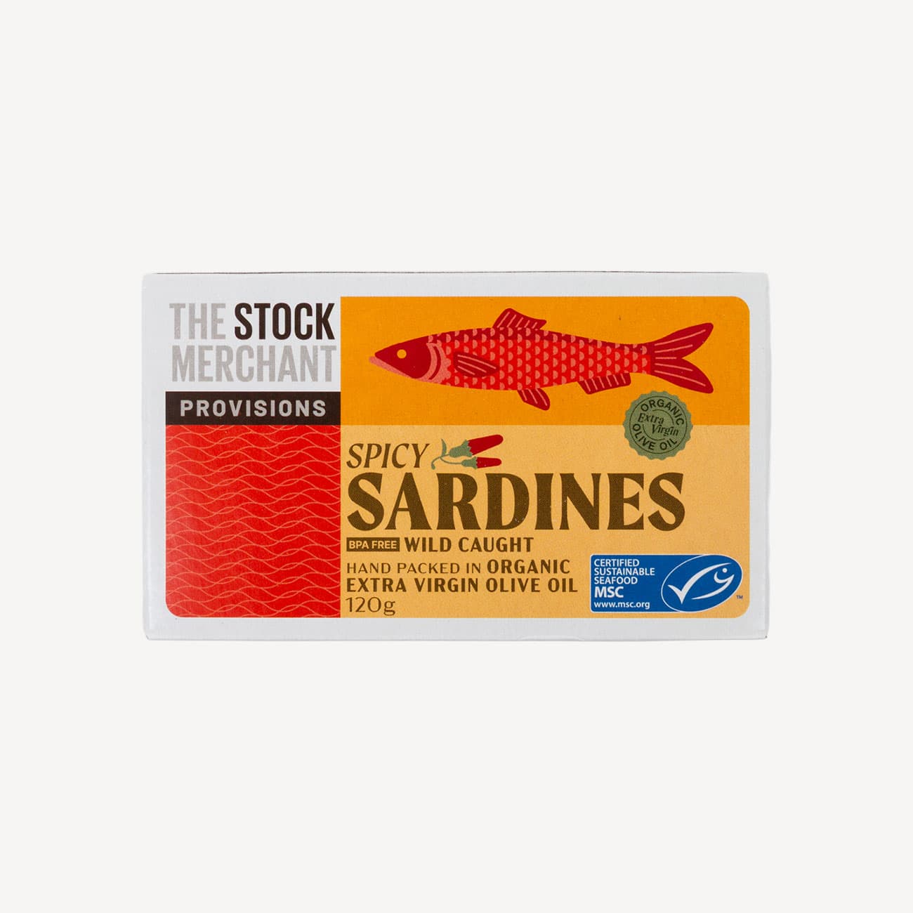 The Stock Merchant Spicy Sardines In Organic Extra Virgin Olive Oil 120g