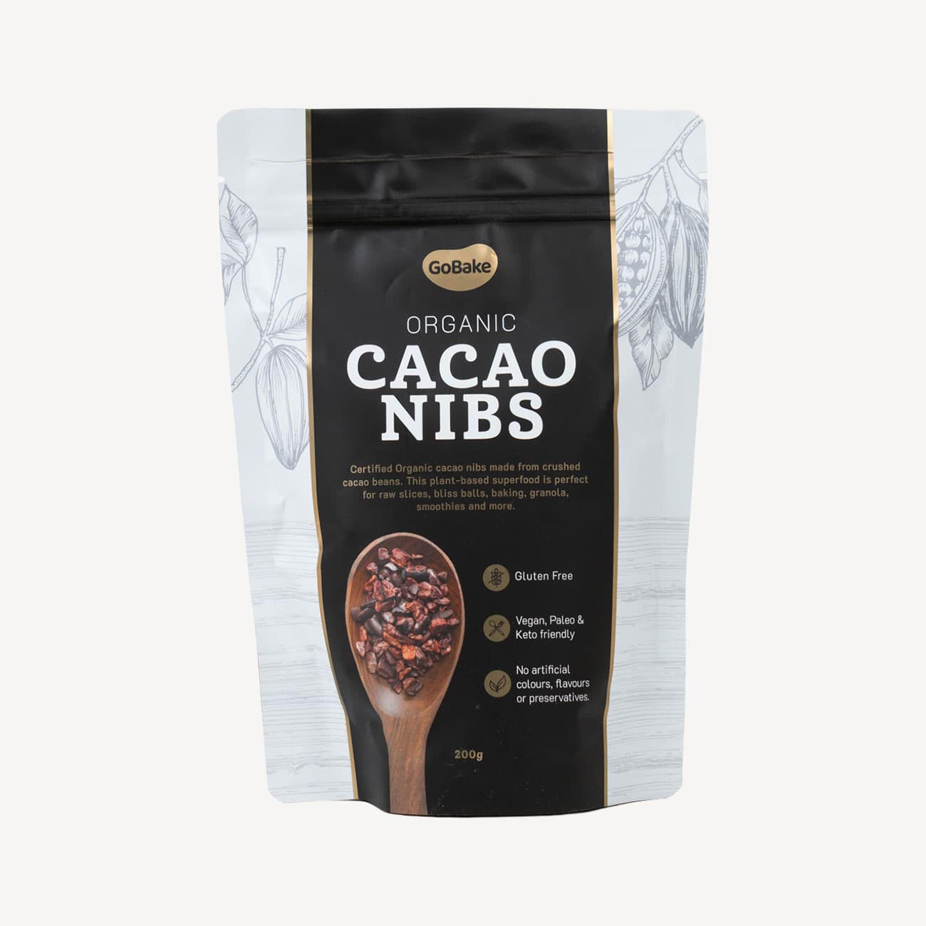 Go Bake Raw Organic Cacao Nibs 200g