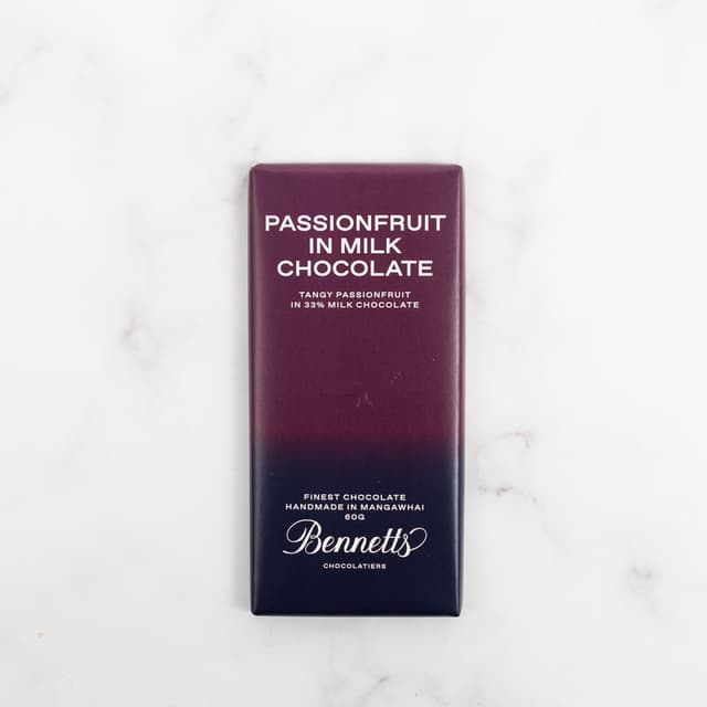 Bennetts Passionfruit Milk Chocolate Bar 60g