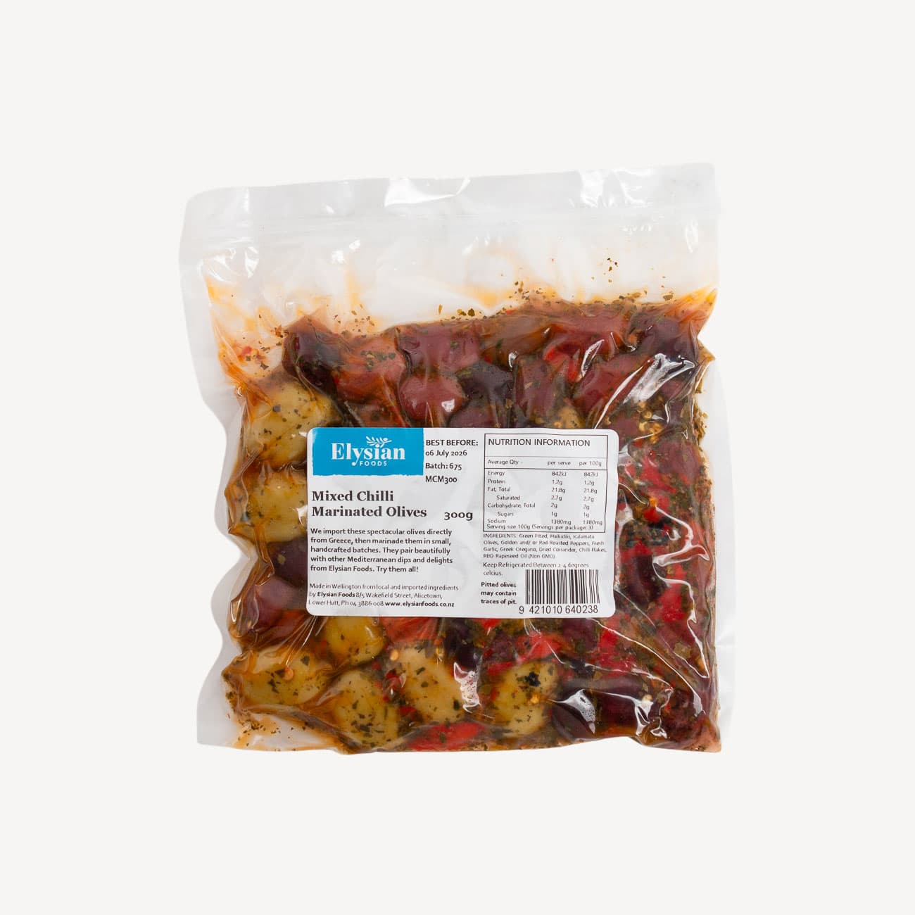 Elysian Mixed Greek Chilli Olives 300g