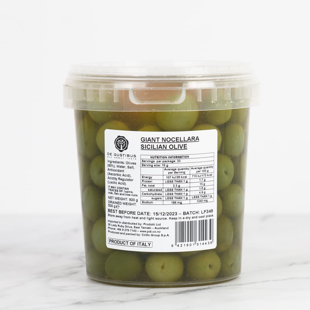 De Gustibus Giant Nocellara Sicilian Olive Bucket 800ml