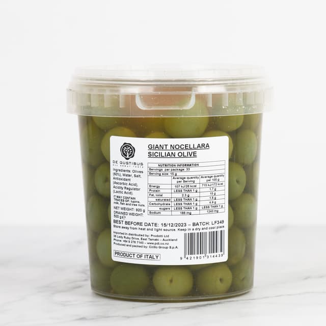 De Gustibus Giant Nocellara Sicilian Olive Bucket 800ml