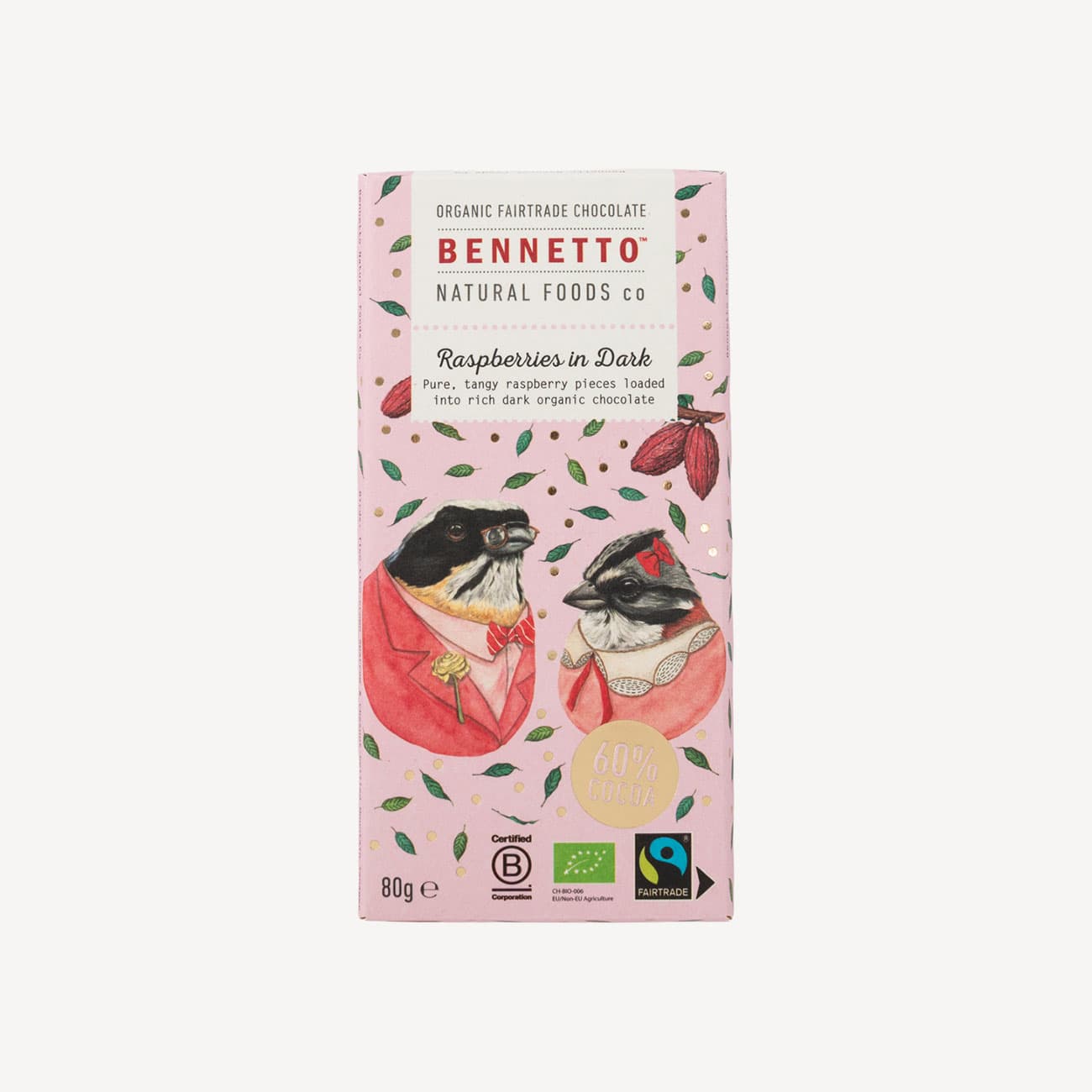 Bennetto Chocolate Block Raspberries in Dark 80g