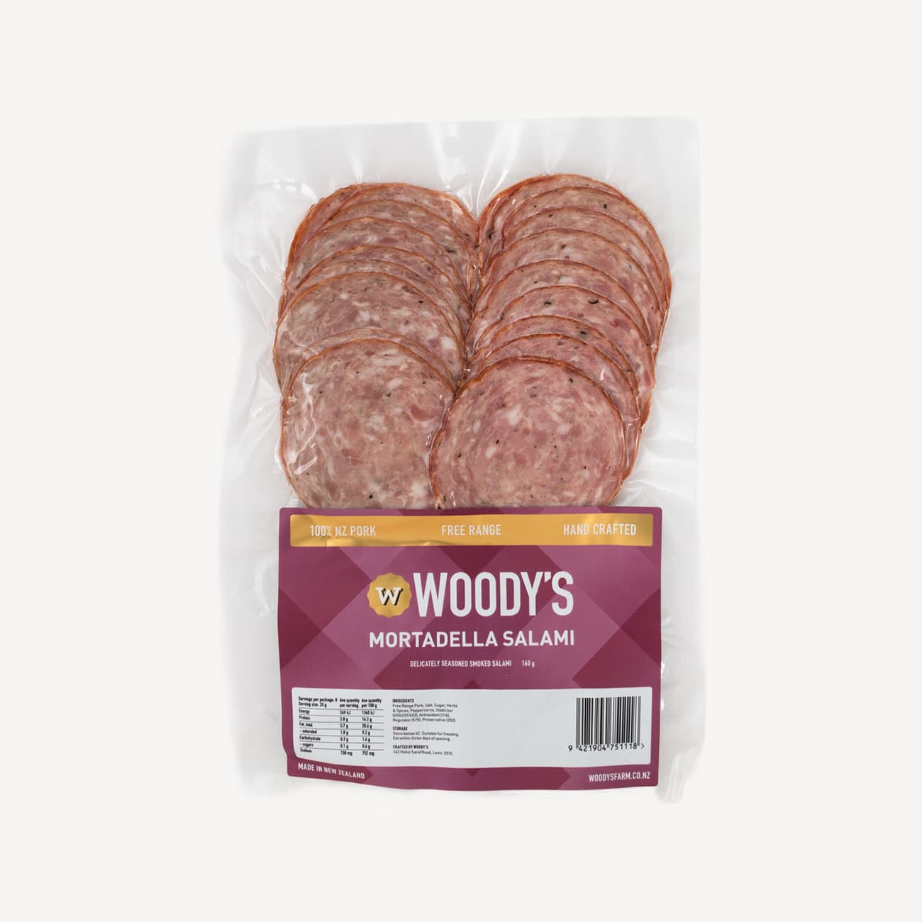 Woodys Free Range Farm Mortadella Salami 160g