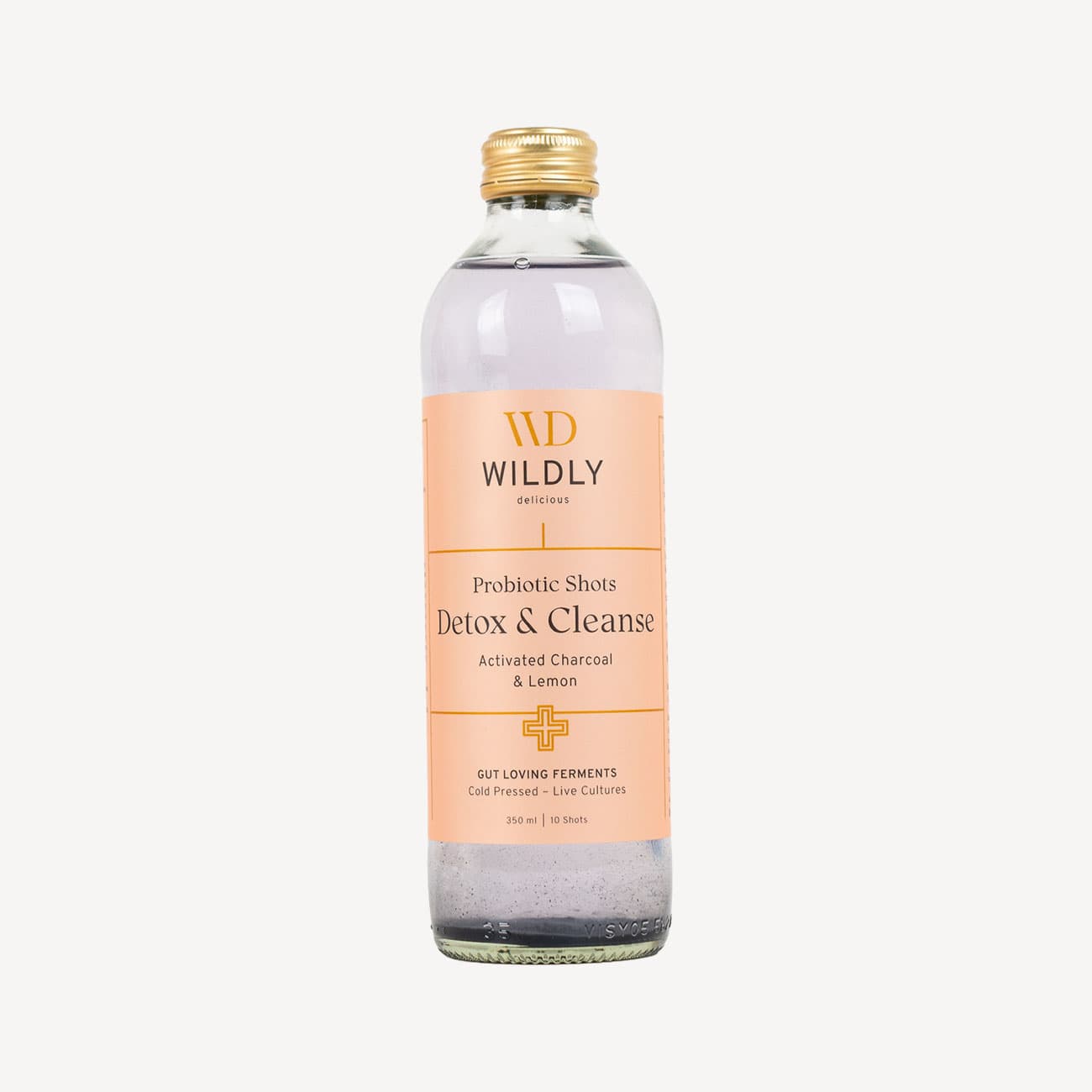 Wildly Delicious Probiotic Shots Detox Charcoal Lemon Ginger 350ml