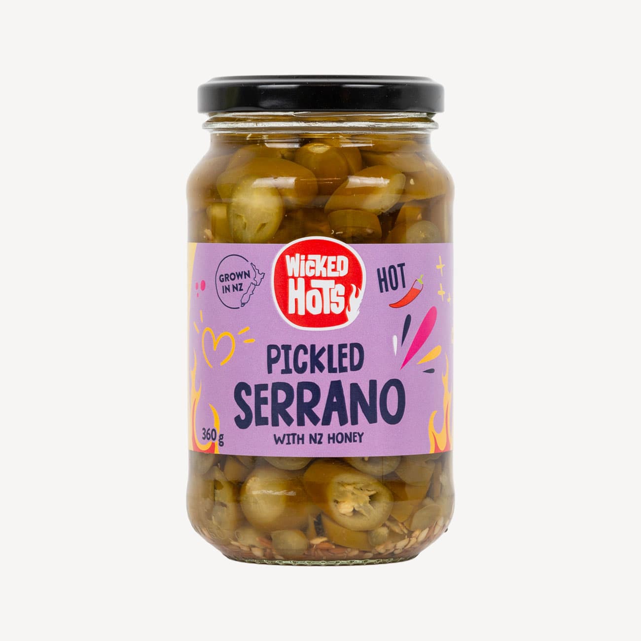 Wicked Hots Pickled Serranos with Honey 360g