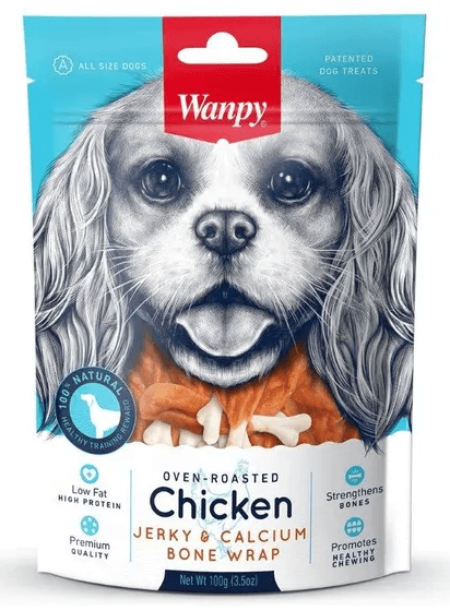 Wanpy Dog Chicken Jerky And Calcium Bone Wraps 100G