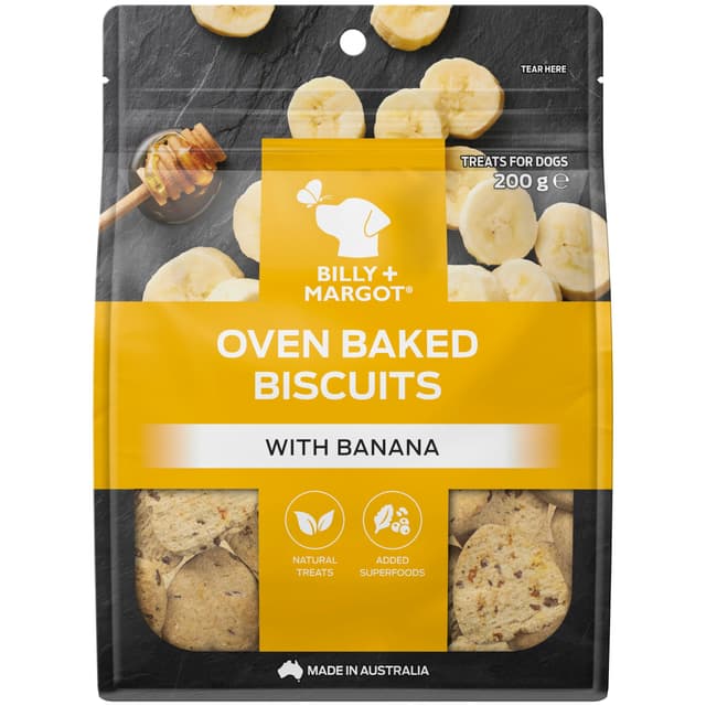 Billy + Margot Dog Treat Baked Biscuits Banana 200g