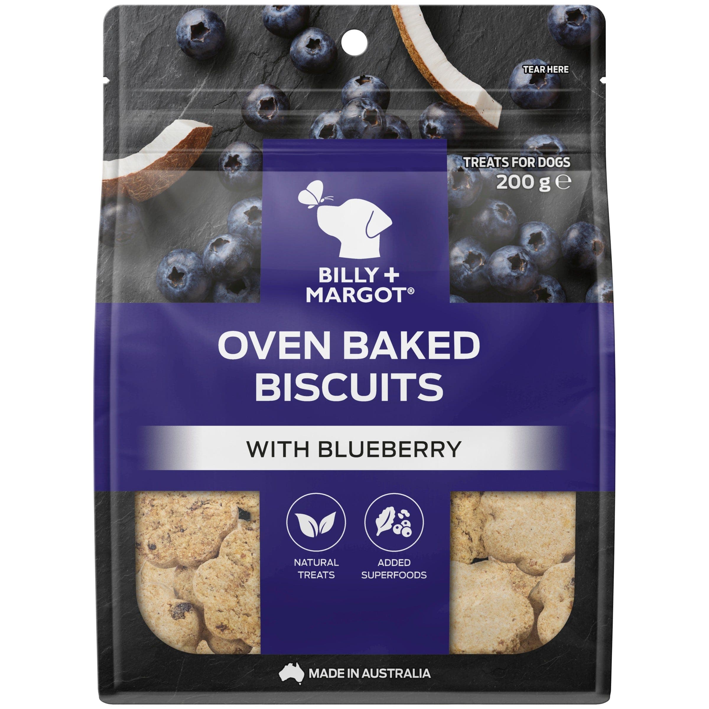 Billy + Margot Dog Treat Oven Baked Biscuits Blueberry 200g