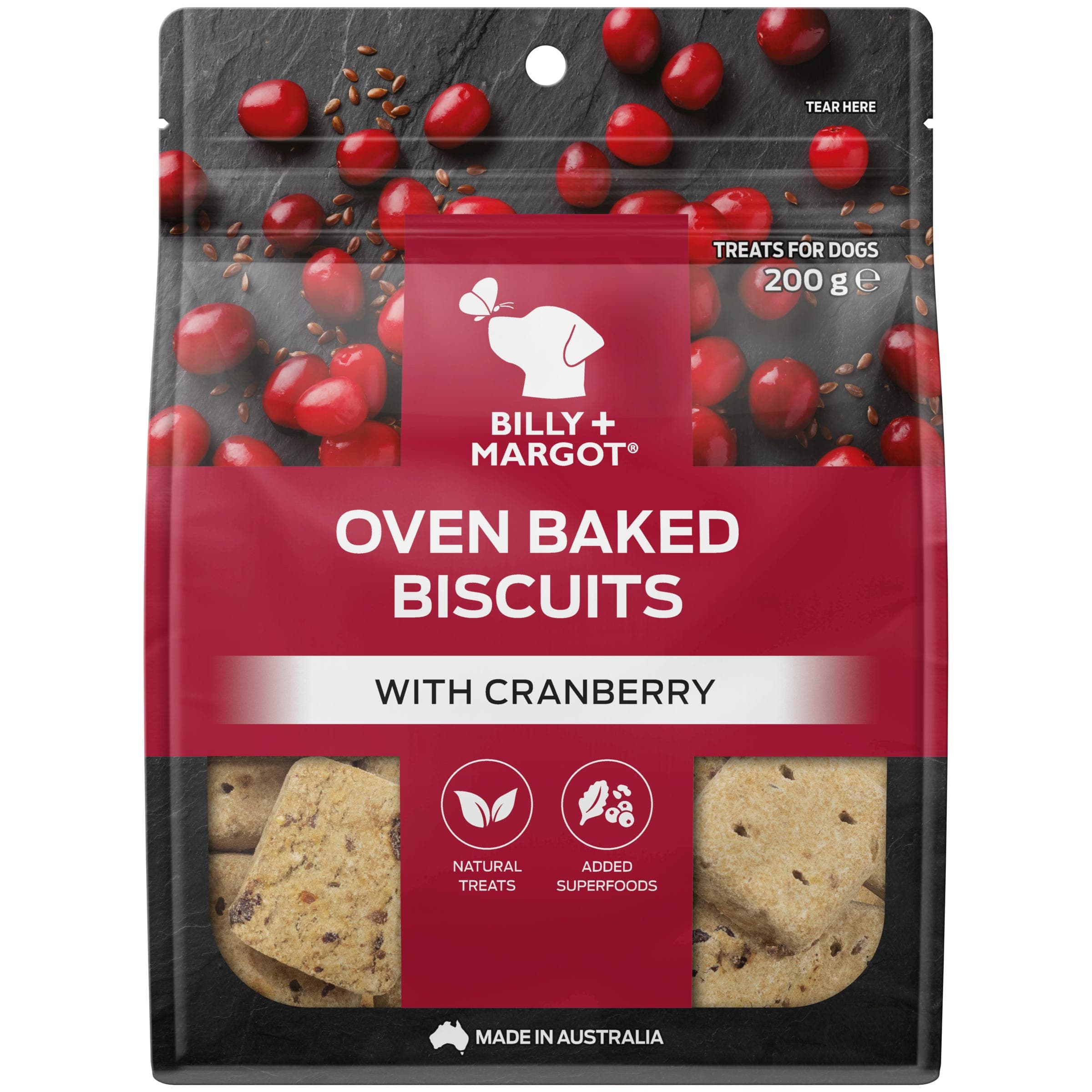 Billy + Margot Dog Treat Oven Baked Biscuits Cranberry 200g