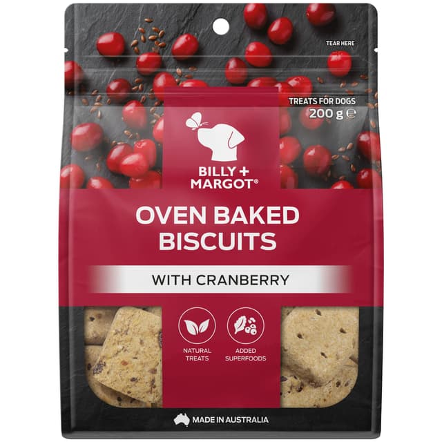 Billy + Margot Dog Treat Oven Baked Biscuits Cranberry 200g
