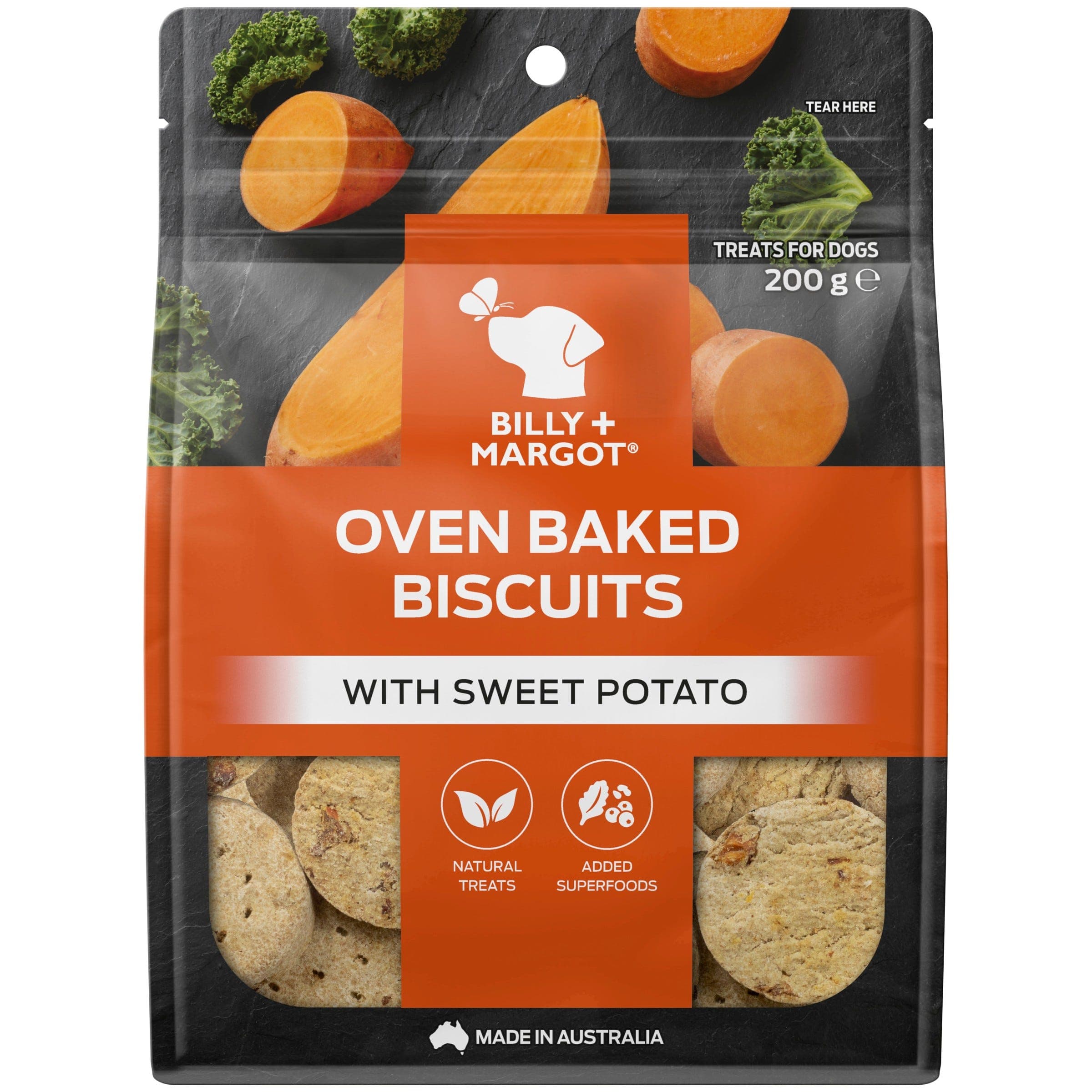 Billy + Margot Dog Treat Oven Baked Biscuits Swt Potato 200g
