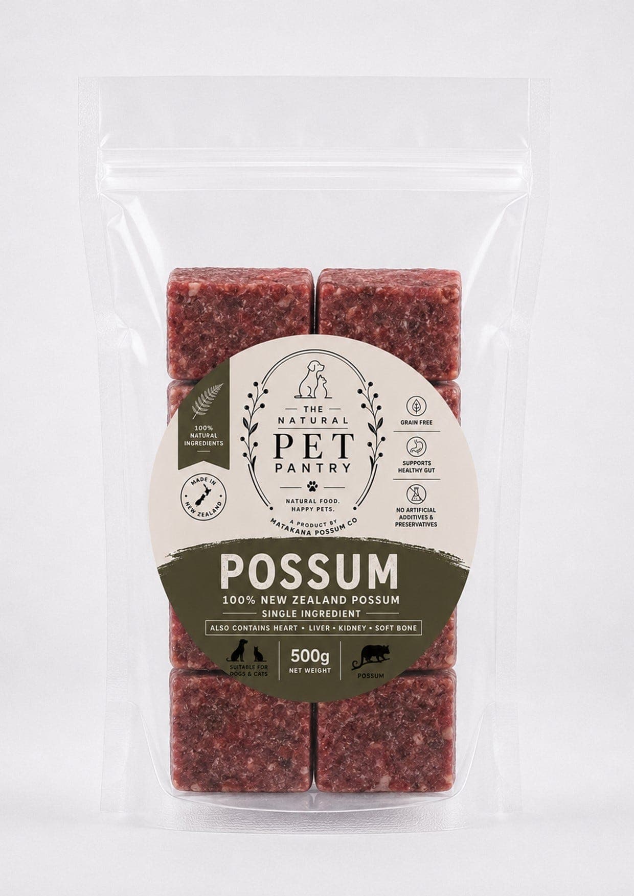 The Natural Pet Pantry Possum Frozen Cat & Dog Food 500g