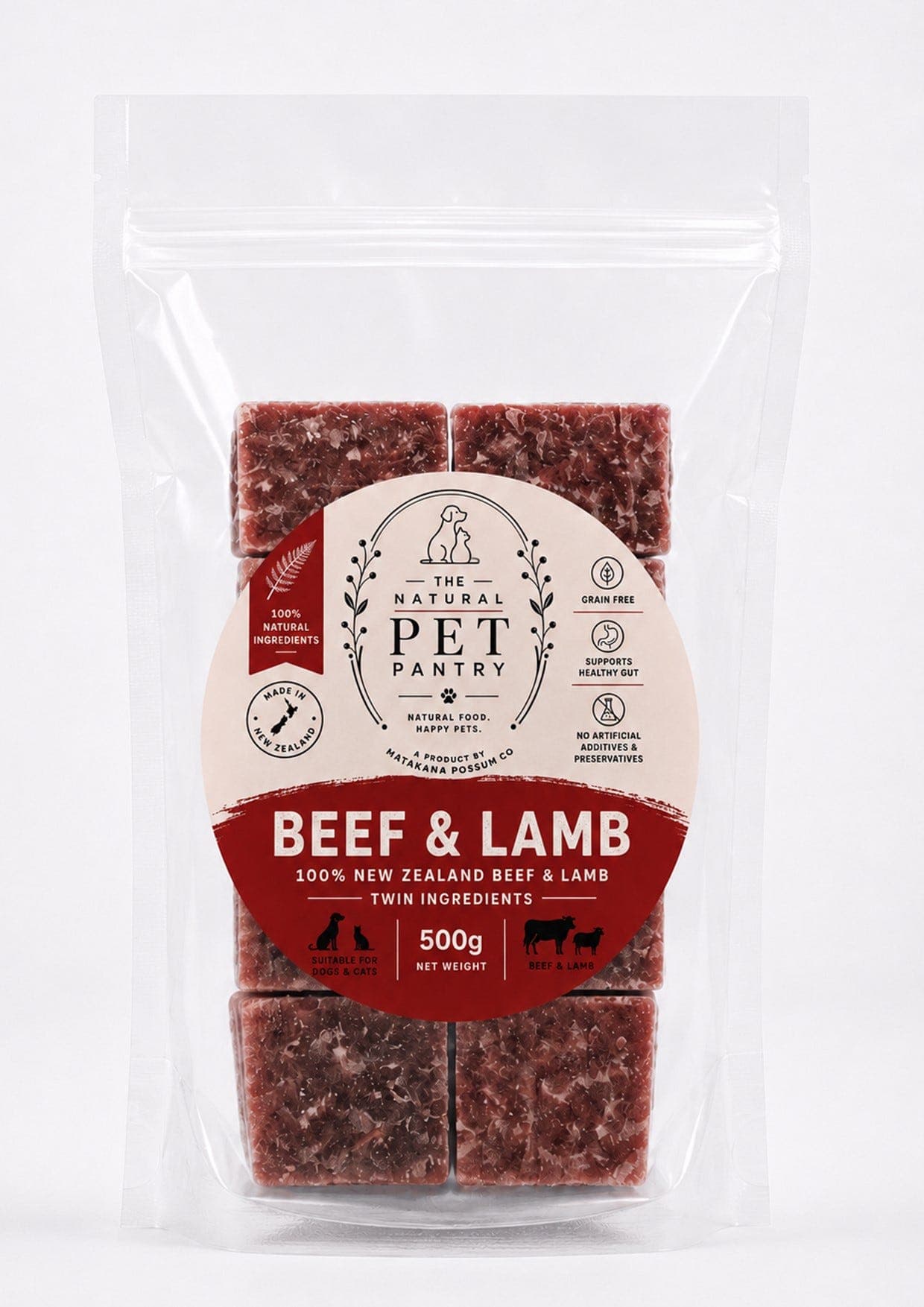 The Natural Pet Pantry Beef Lamb Frozen Cat & Dog Food 500g