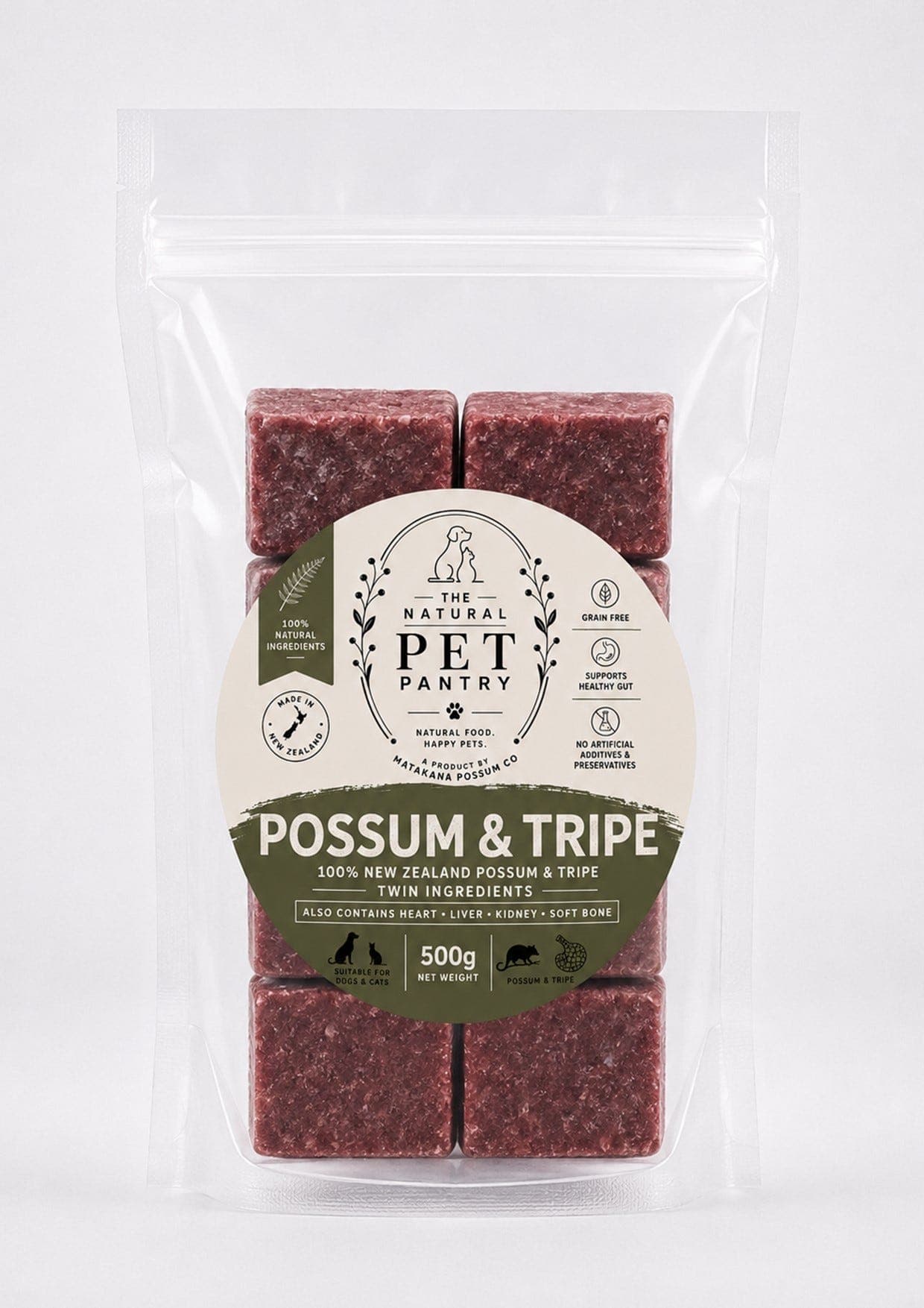 The Natural Pet Pantry Possum Tripe Frozen Cat & Dog Food 500g