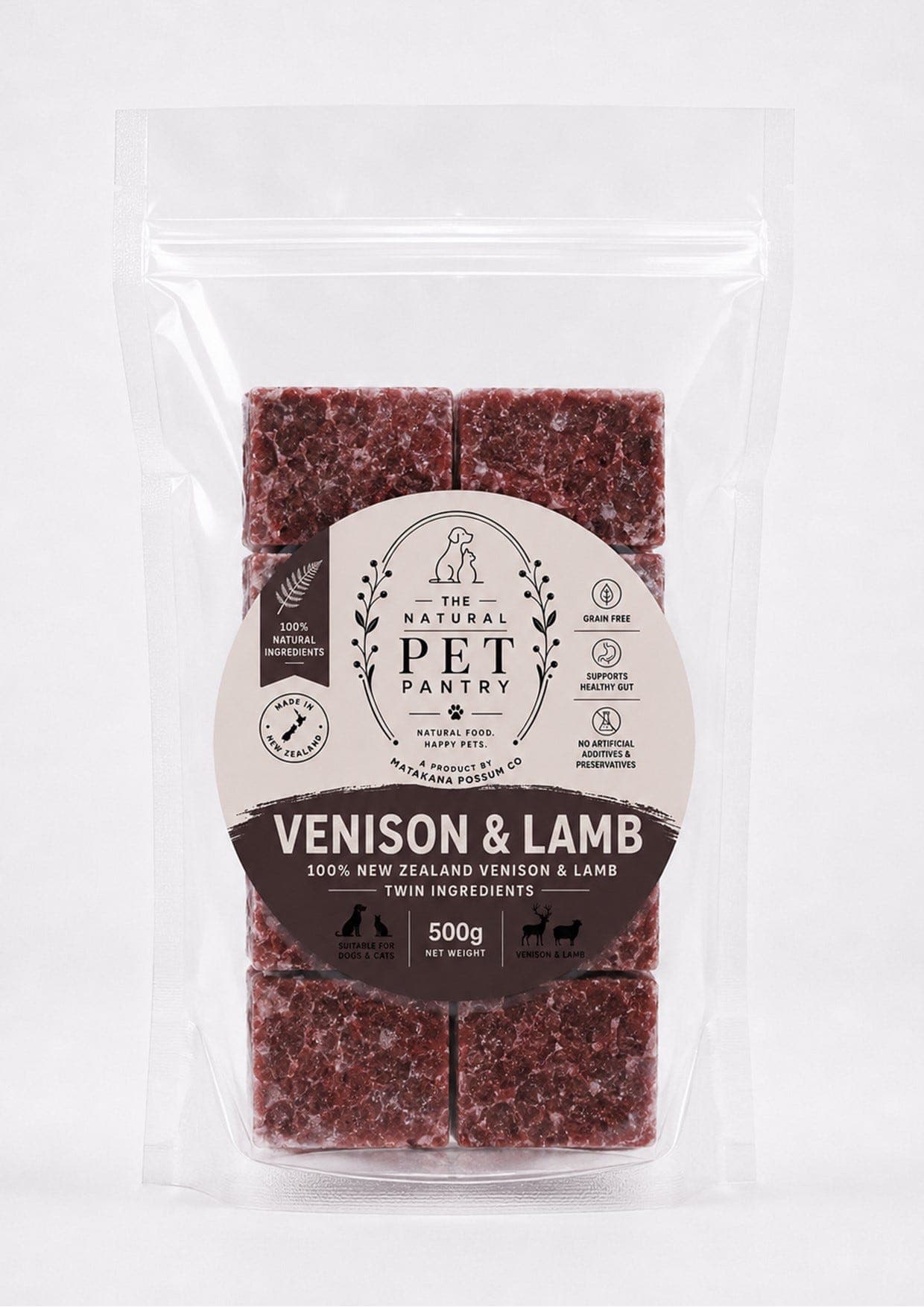 The Natural Pet Pantry Venison Lamb Frozen Cat & Dog Food 500g