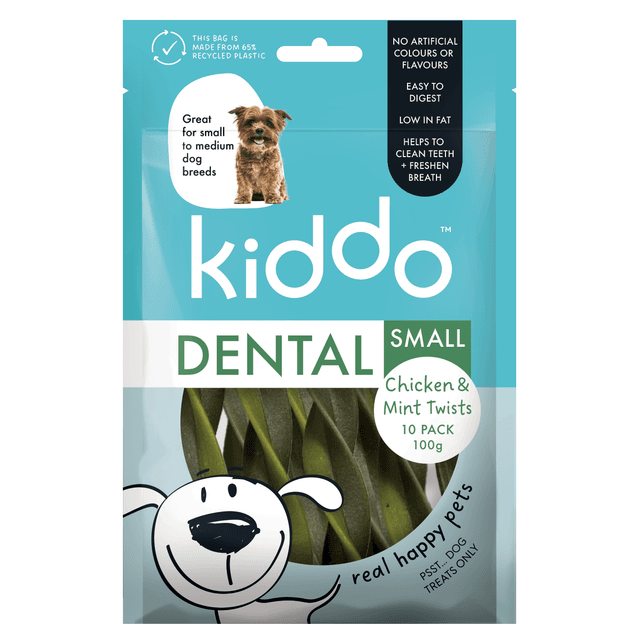 Kiddo Dog Treats Chicken & Mint Dental Twists Small 10pk 90g