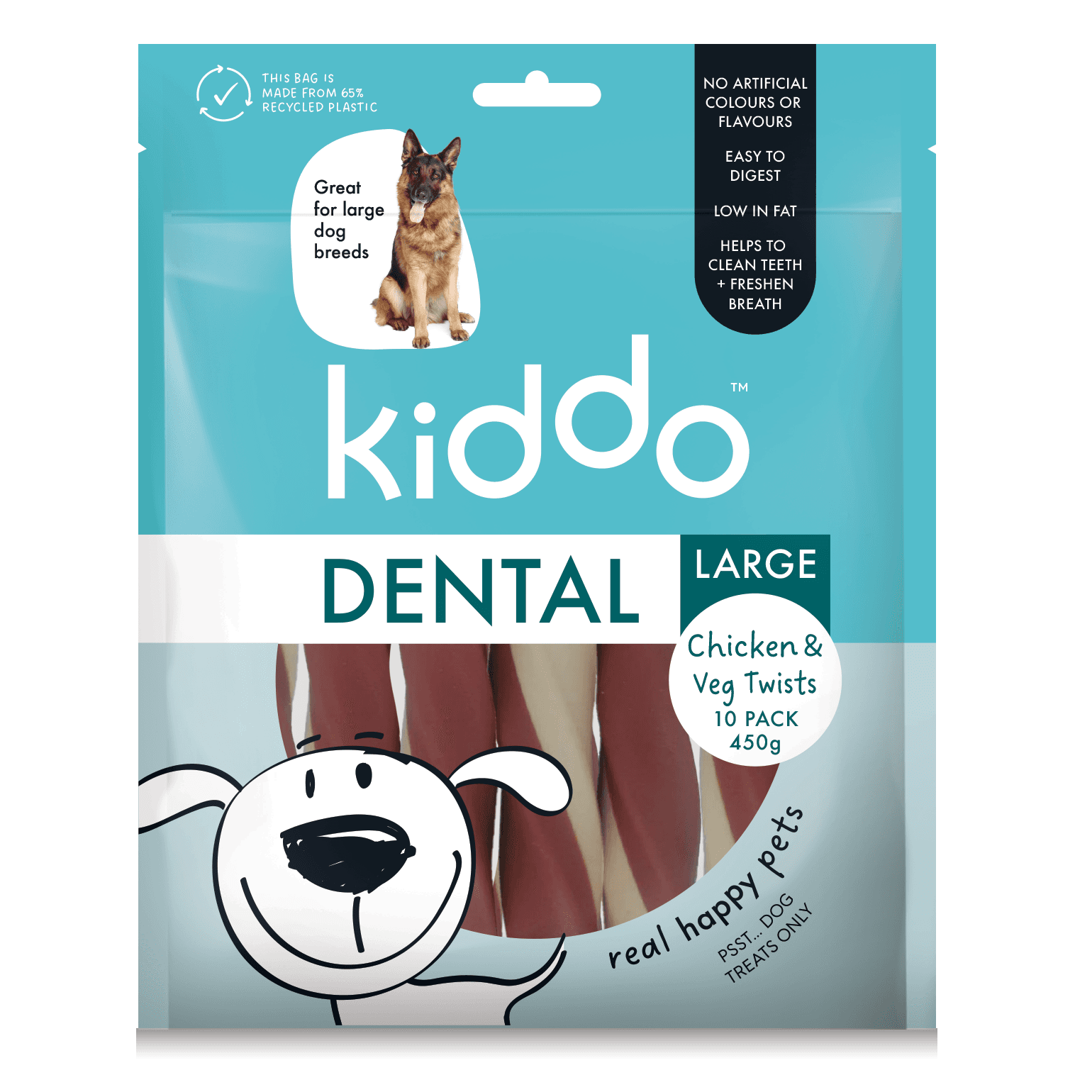 Kiddo Dog Treats Chicken & Veg Dental Twists Large 10pk 450g