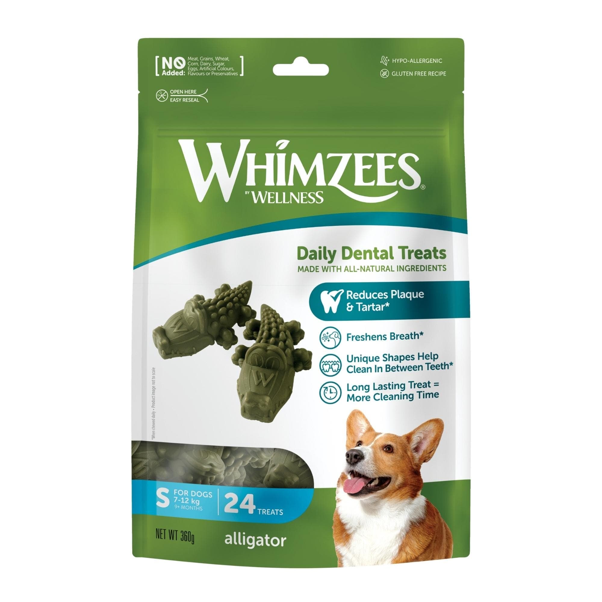Whimzees Dog Treat Alligator Sml 24pk 360g