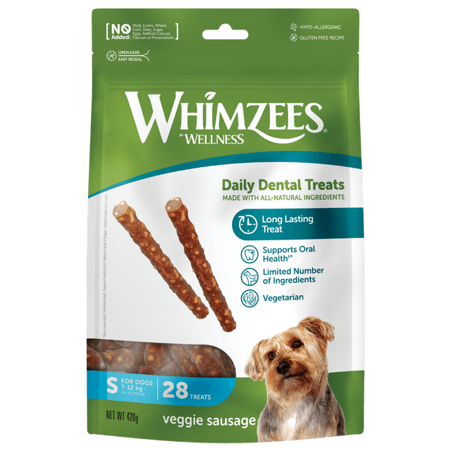 Whimzees Dog Treat Veggie Sausage Sml 28pk 420g